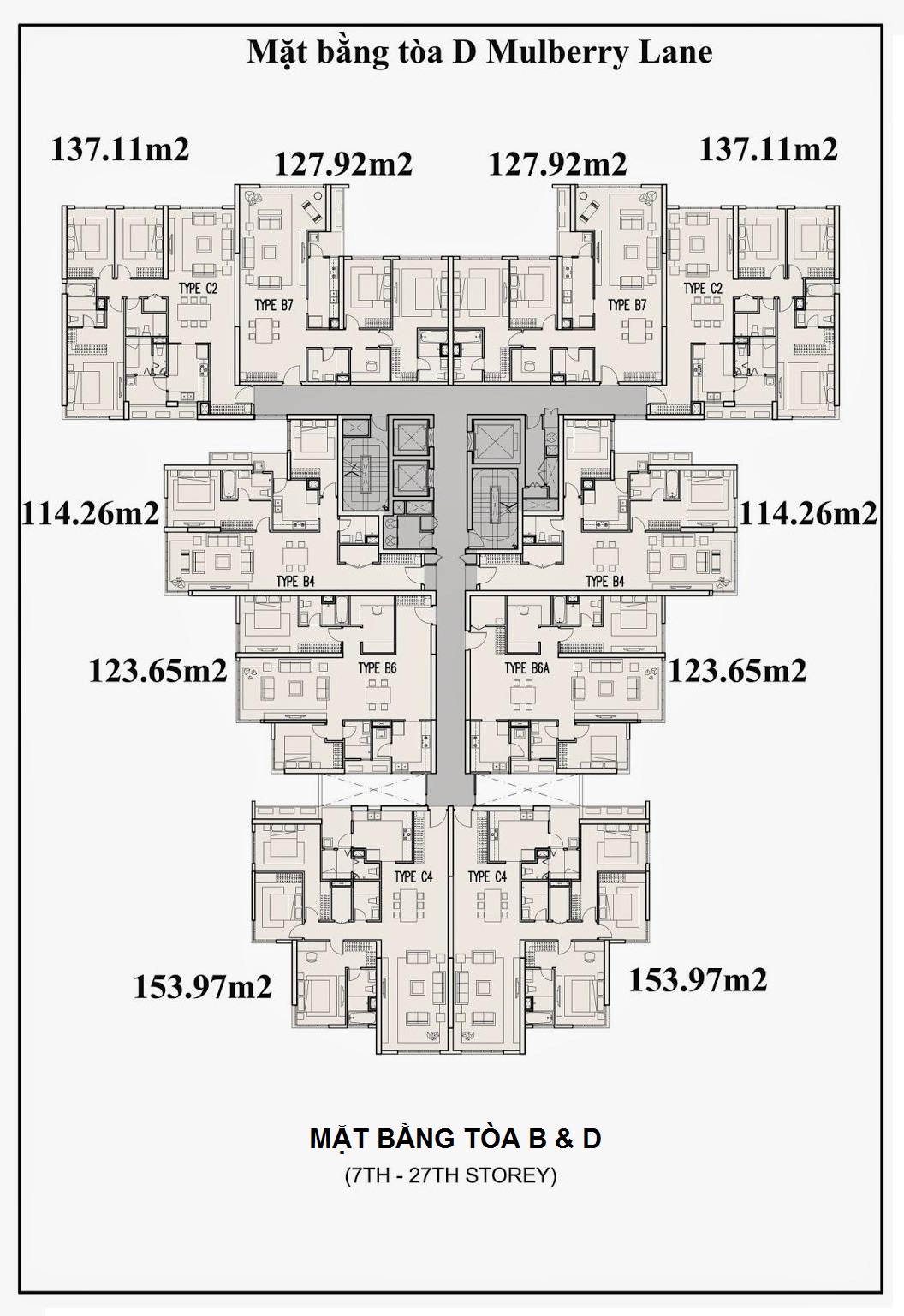 Sơ đồ mặt bằng tầng tòa B-D chung cư Mulberry lane