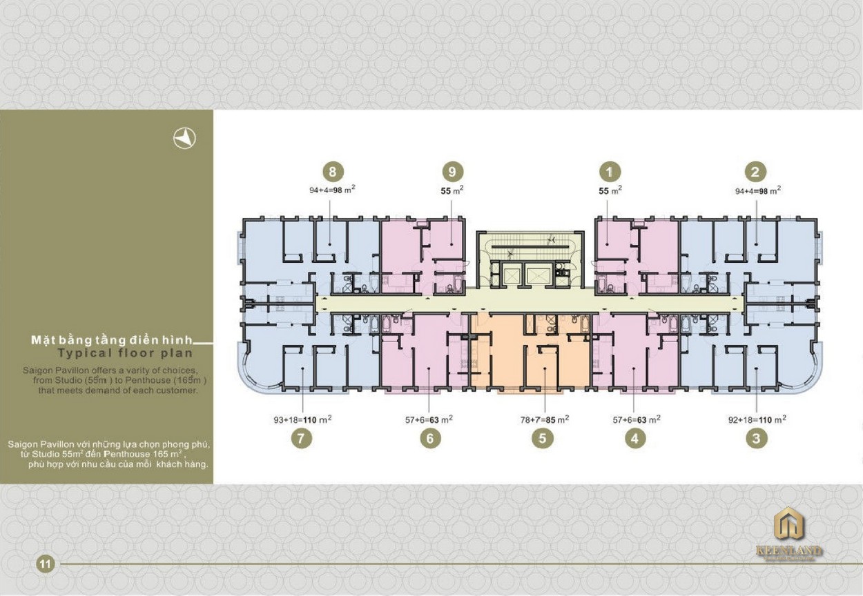 Mặt bằng điển hình tầng 2 - 9 dự án Saigon Pavillon