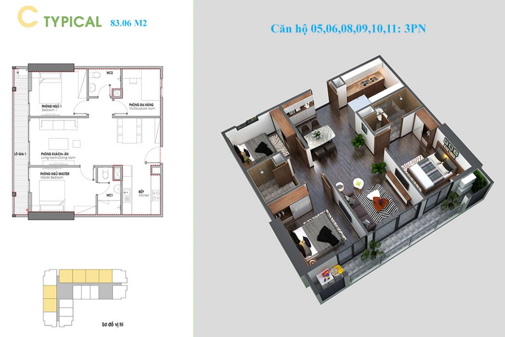 Thiết kế căn hộ 5 - 6 - 8 - 9 - 10 và 11 An bình Plaza 
