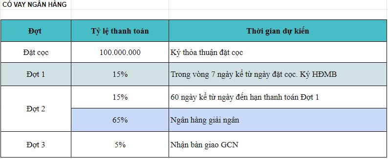 Tiến độ thanh toán citadines