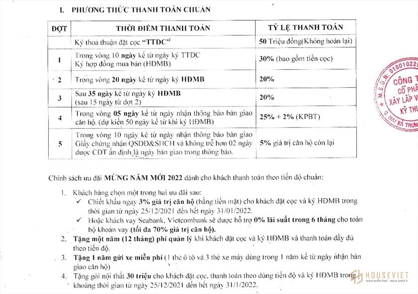 Phương thức thanh toán và chính sách bán hàng dự án Goldora Plaza