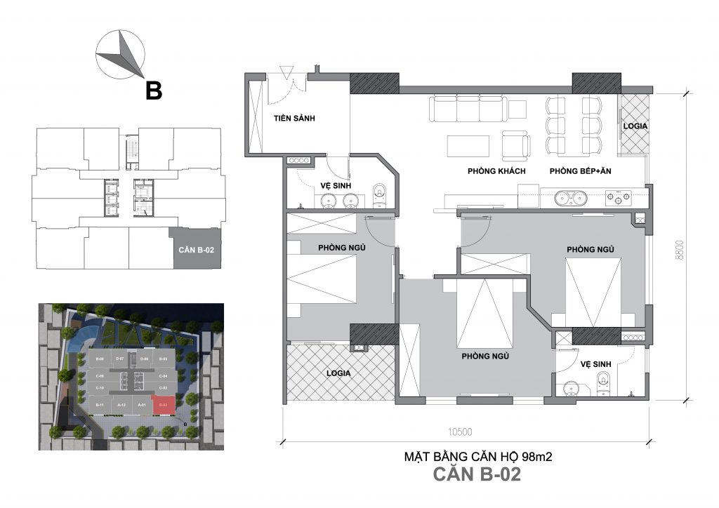 Mặt bằng căn hộ Căn B-02