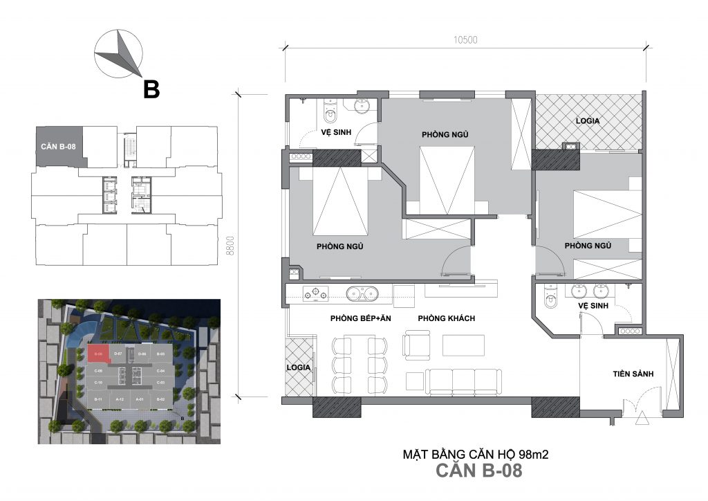 Mặt bằng căn hộ Căn B-08 Startup Tower