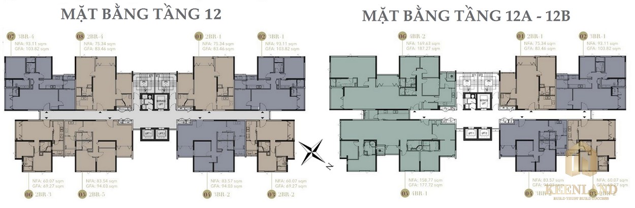 Mặt bằng tầng 12-12A-12B dự án D1 Mension Quận 1